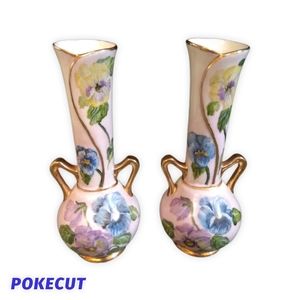 💫 2 Beautiful O.M.L. '54 Pansies Flowers Vases